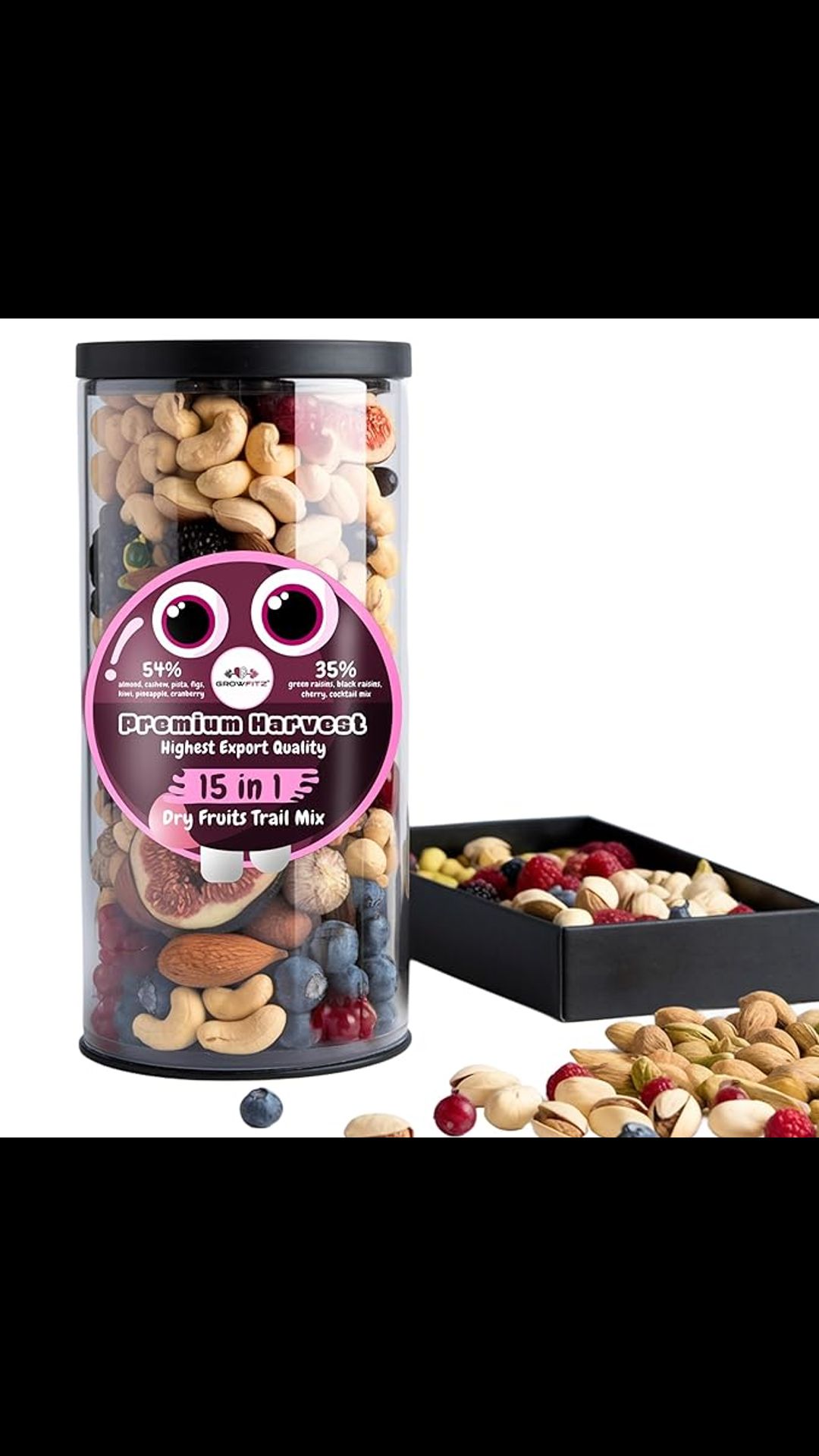 Growfitz Premium Mixed Dried Fruits | Export Quality | 15 in 1 Trail Mix | Cashew, Almonds, Anjeer, Craneberries, Pista, Dates, Cherries and Many More (400g x 1) 4