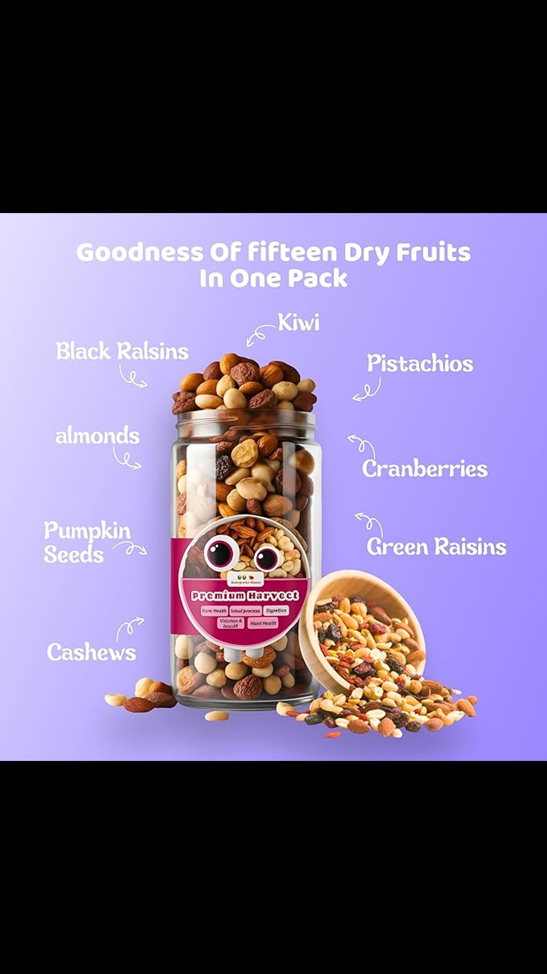 Growfitz Premium Mixed Dried Fruits | Export Quality | 15 in 1 Trail Mix | Cashew, Almonds, Anjeer, Craneberries, Pista, Dates, Cherries and Many More (400g x 1) 2