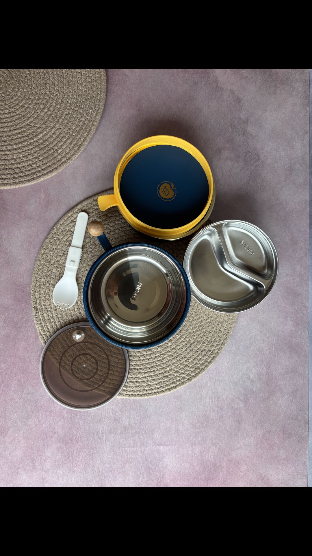 Luxe Round Bento Stainless Steel Wooden Handle LunchBox