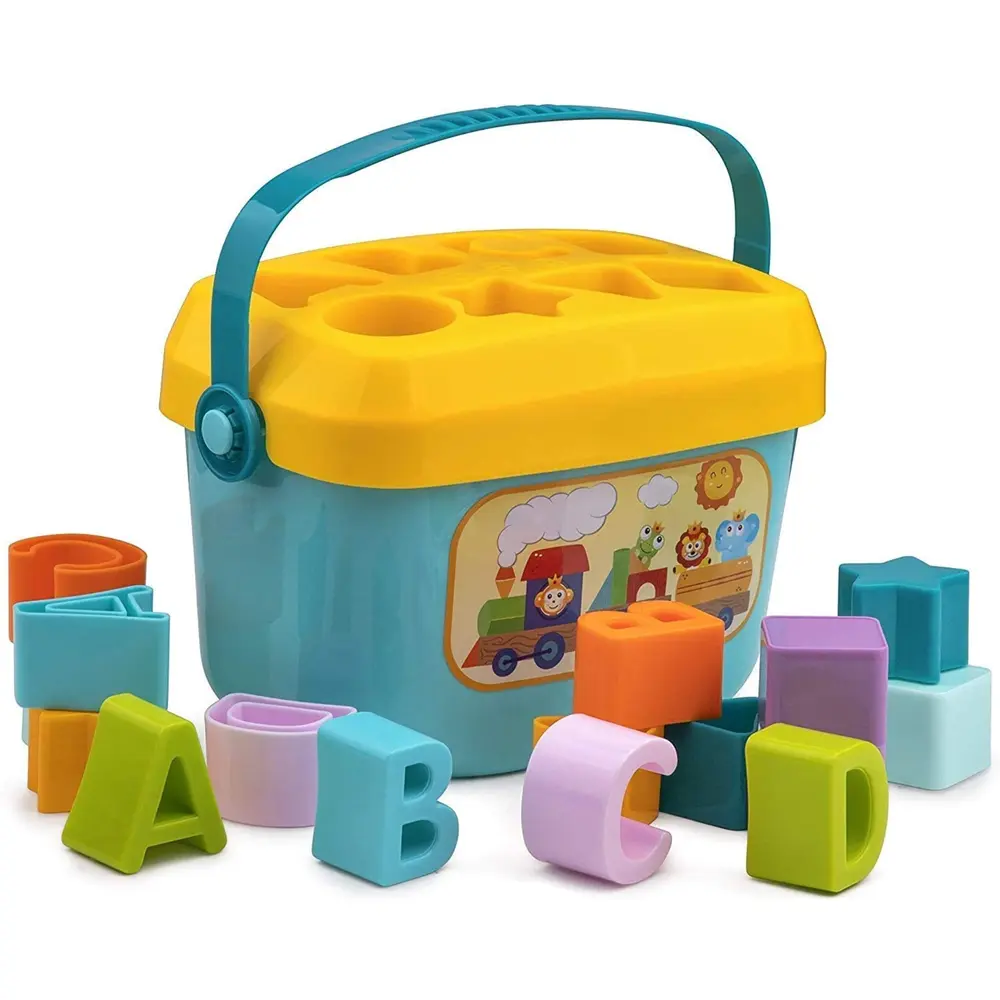 Baby and Toddler Plastic First Educational Blocks Shape, Sorter, Colors, ABCD Shape, Toys for 1 Year Old Kids,16 Piece