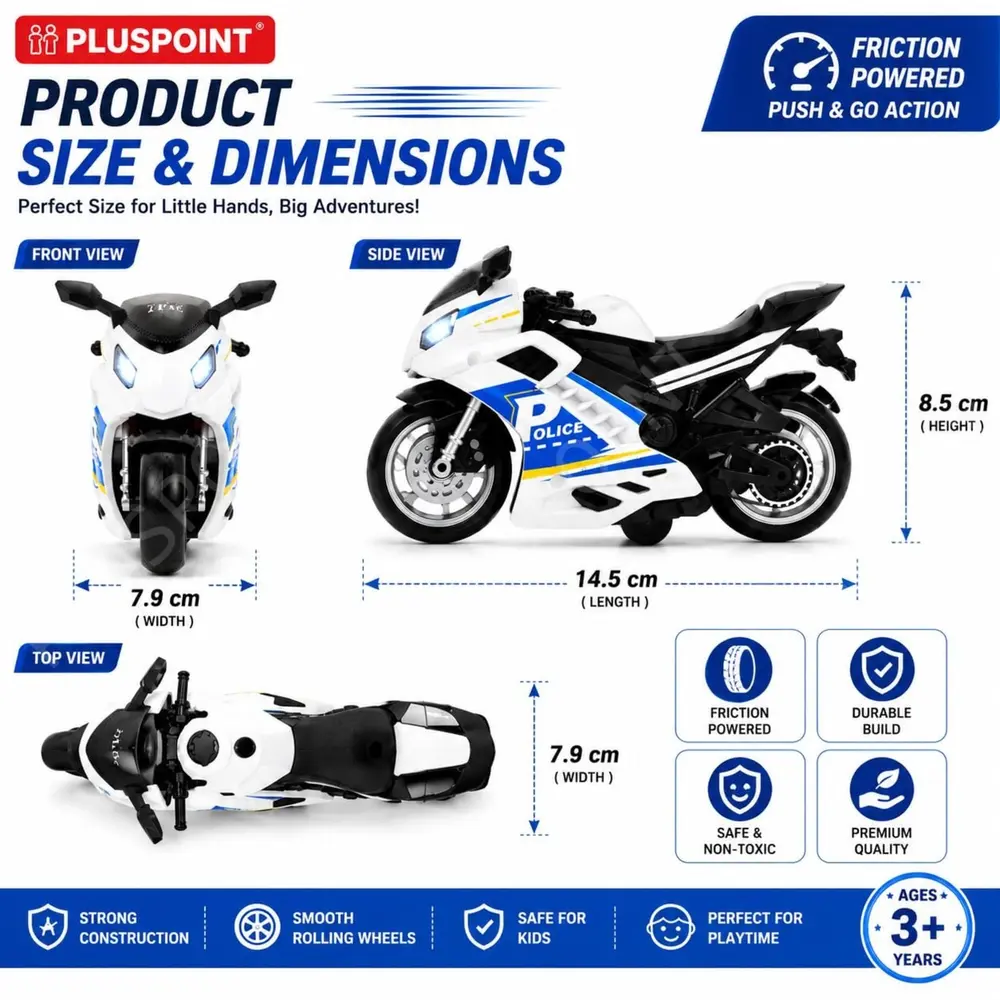 Kids Police Motorcycle Toy Bike for Boys & Girls | Friction Powered Push & Go Police Sports Bike | Multicolour Mini Motorcycle Vehicle | Educational Toy Gift for Kids Age 3+ Years 2