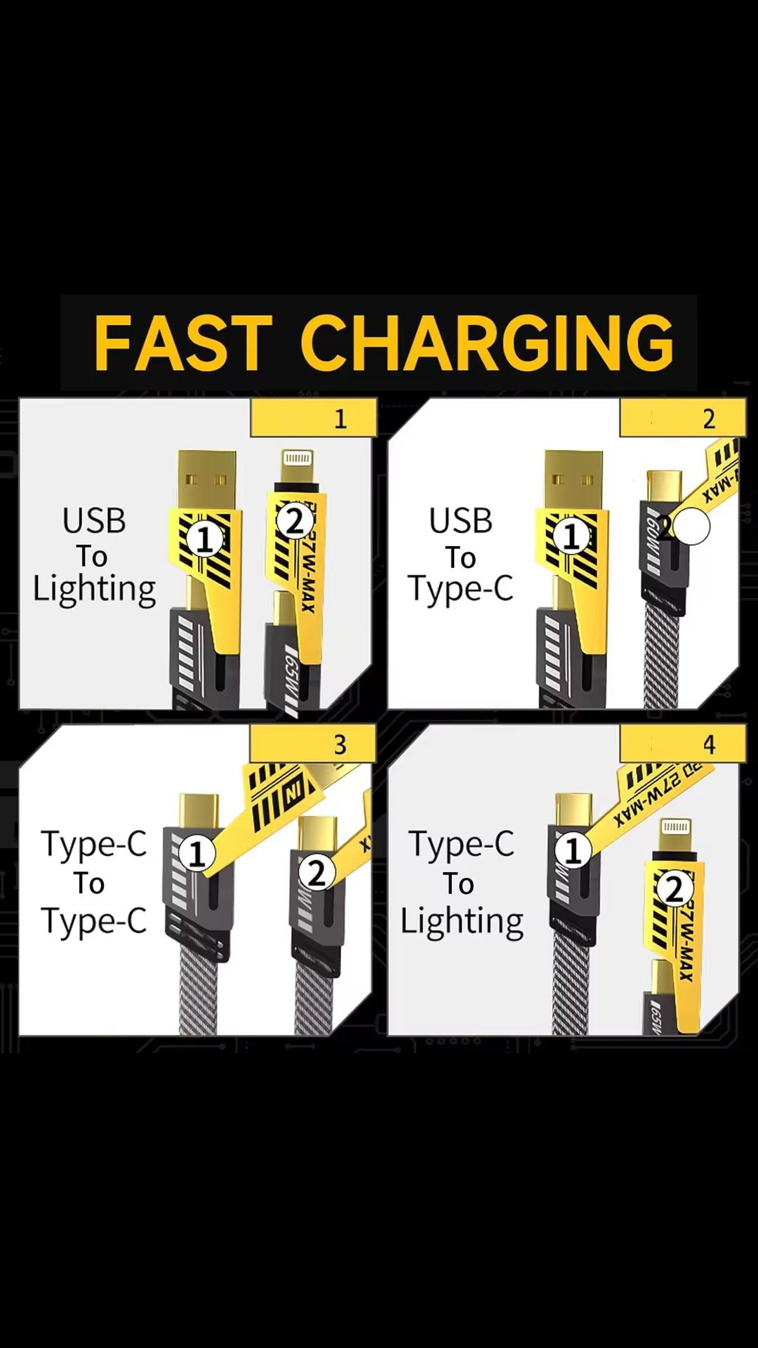 Multi Charging Cable with Type C Lightning and Type A Connector  3